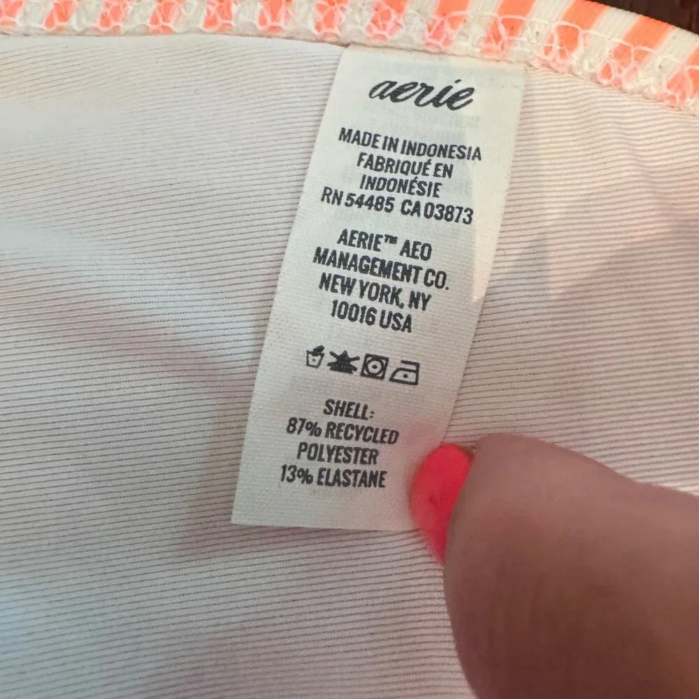 Aerie Orange Stripe MED Ruffle Bikini Top LARGE Bottom Two Piece Swimsuit READ - Picture 7 of 13